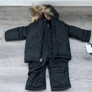 DKNY Black Faux Fur Hooded Puffer Jacket Two Piece Matching Set 12 Months 12M